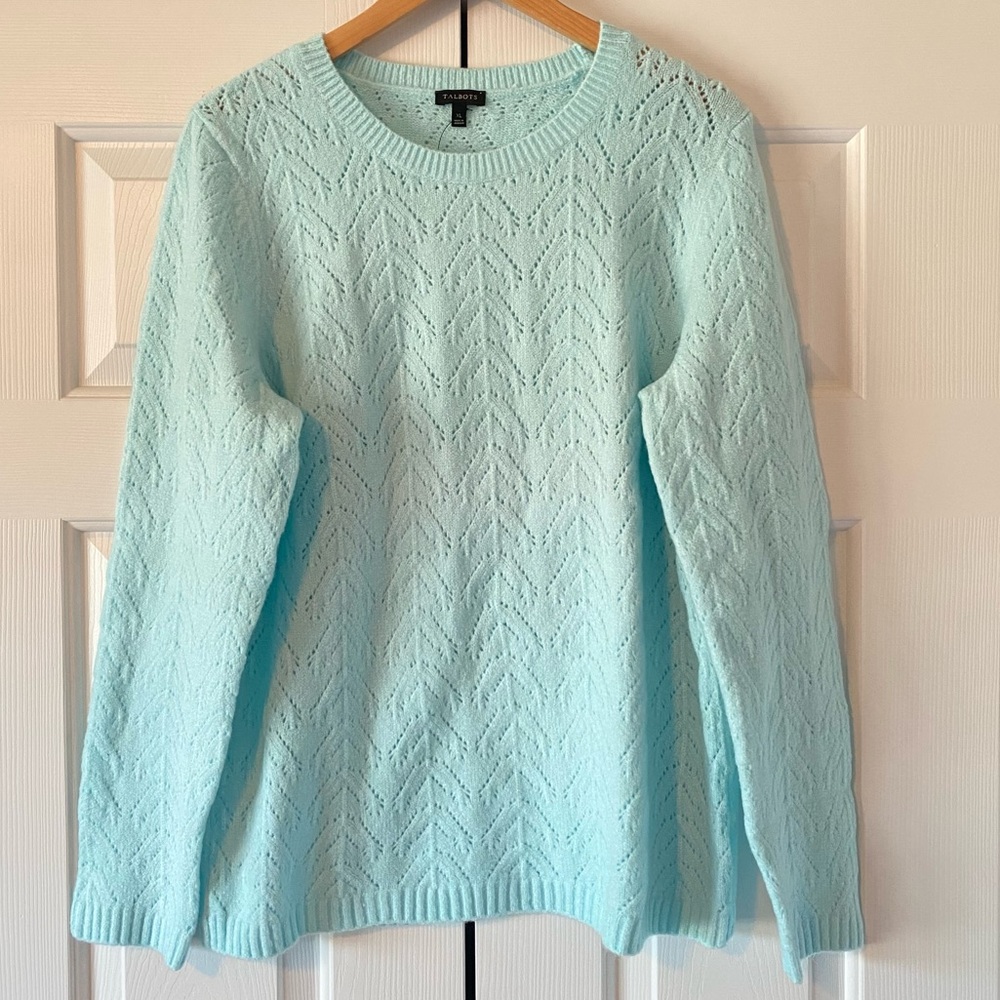 NWT Talbots Aqua Blue Open Stitch Sweater, XL